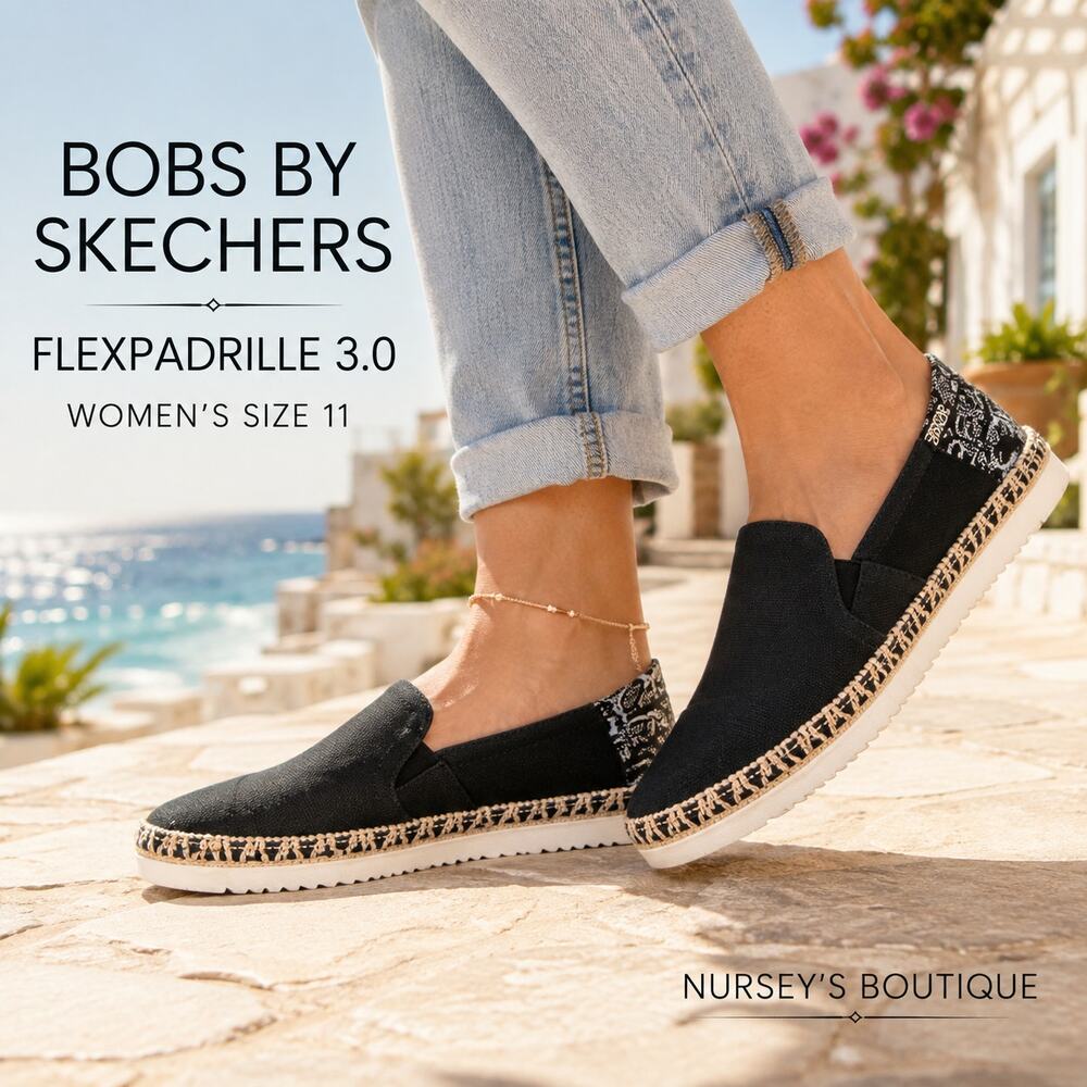 Skechers BOBS Flexpadrille 3.0 Black Espadrille Slip-Ons Women’s 11